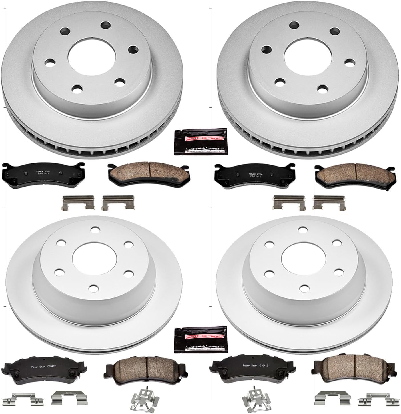 PowerStop Front and Rear Brake Kit for Chevrolet Astro 2003-05 |Avalanche 1500 2002 |Silverado 1500 1999-06 - Fully-Coated Disc Rotors with Z17 Ceramic Brake Pads Replacement, CRK2010