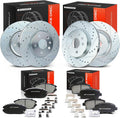 A-Premium Front and Rear Drilled and Slotted Disc Brake Rotors + Ceramic Pads Kit Compatible with Select Buick, Chevy and Saab Models - Allure, LaCrosse, Regal, Impala, Malibu, Malibu Limited, 9-5