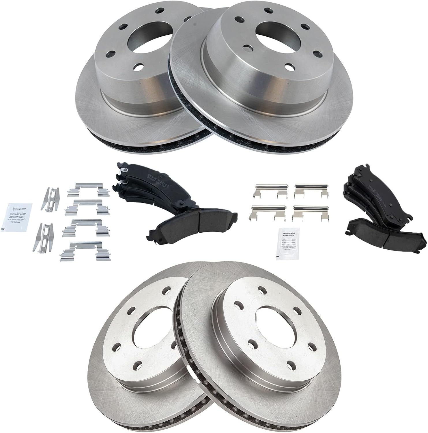 TRQ Front & Rear Premium Posi Ceramic Disc Brake Pads & Rotors Kit Compatible with GM