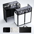 Portable DJ Booth T able,Foldable DJ Table Stand Portable with White & Black Scrim,Adjustable DJ Facade Booth Station Metal Frame D J Table with Cable Hole for Private Events, Clubs, Bars (50*25 XL)