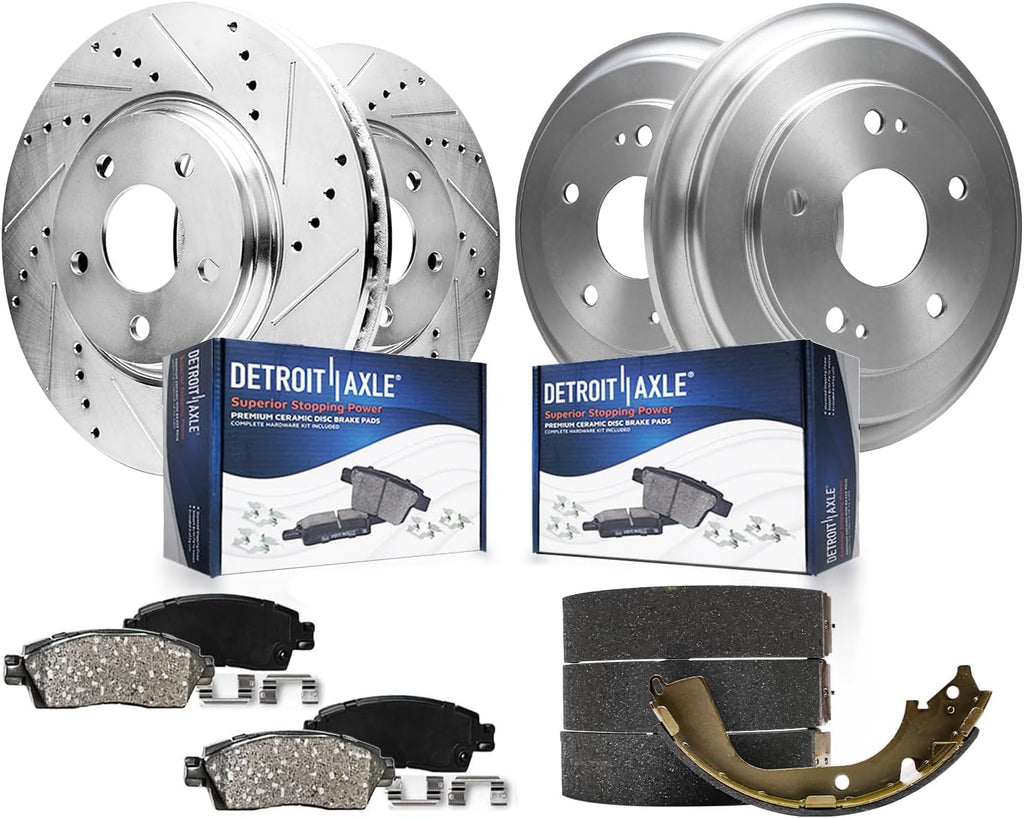 Detroit Axle - Brake Kit for 2012-2015 Honda Civic, 2013 2014 Front Drilled and Slotted Disc Brake Rotors Ceramic Brakes Pads Rear Brake Drums Brakes Shoes Replacement : 10.31' inch Front Rotors