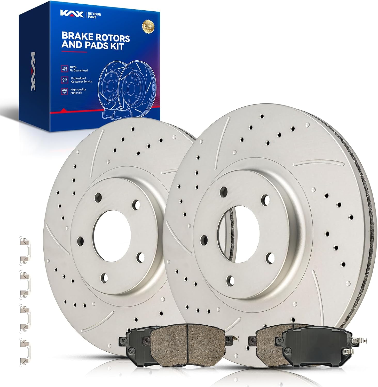KAX Front Brake Pads and Rotors for NISSAN Murano 2009-2011, INFINITI FX35 2003-2005, Altima, FX45, Drilled and Slotted Disc Brake Rotor Ceramic Brake Pad (#31341+D969, 12.58inch, 319.5MM)