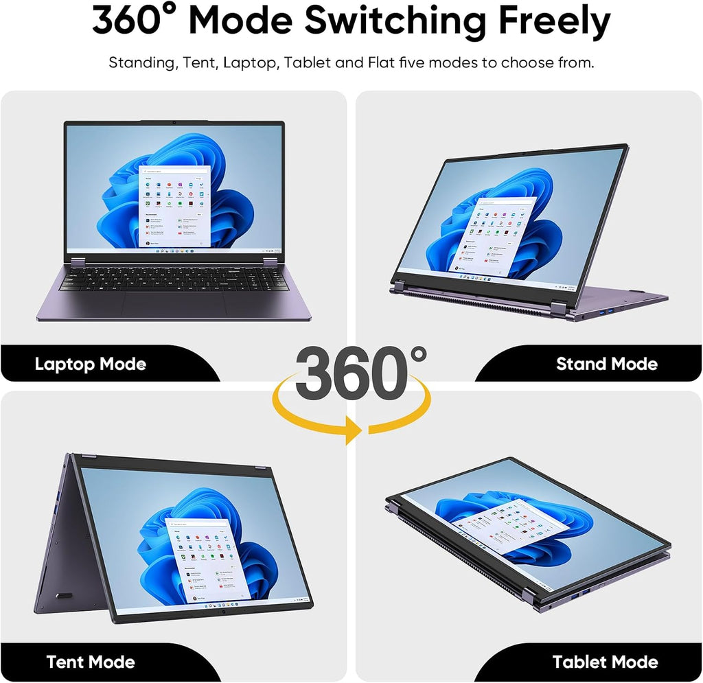 15.6' Laptop Computer 2-in-1,Win 11 Pro 8GB RAM 256GB SSD Core m3 8100Y(up to 3.40 GHz),MS Office 365 Ultra-Thin,FHD Touchscreen, Wi-Fi 5, BT5.1, RJ45,(2in1 8GB RAM 256GB SSD)