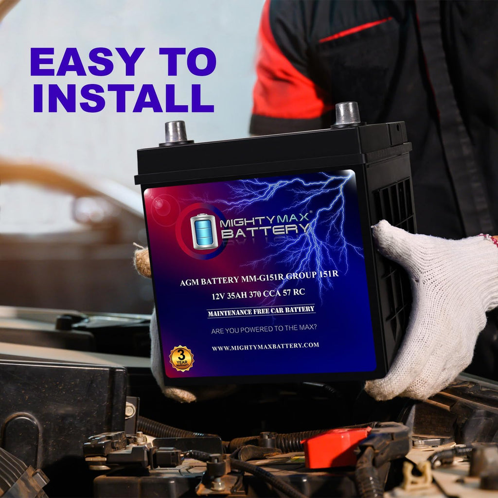 Mighty Max Battery MM-G151R Start and Stop Car BCI Group Size 151R 12V 35Ah, 57RC, 370 CCA Rechargeable AGM Car Battery