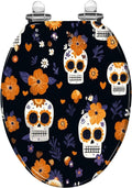 Elongated Toilet Seat Hand drawn seamless cute sugar skulls flowers for fabric Resin Toilet Seat Slow Quiet Close Lid with Quick-Release Hinges Cover Bumpers Easy to Clean Install