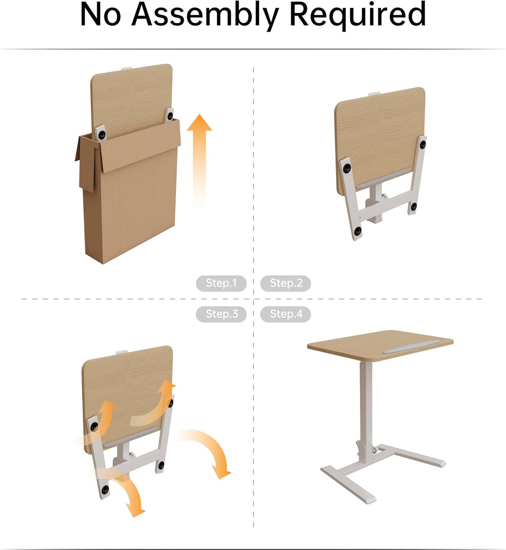 alawooder 25 Inch Mobile Folding Desk - No Assembly, Pneumatic Sit-Stand, 29-42' Height Adjustable Rolling Laptop Desk with Hidden Wheels, 0-90° Tilt Top for Home Office, Craft & Study