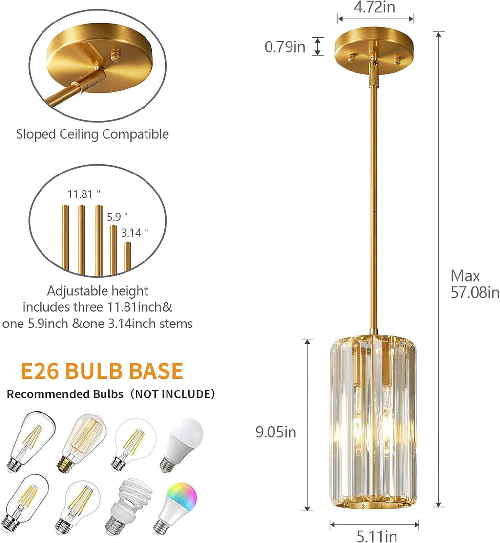 Gold Pendant Lighting Modern Pendant Light Mini Crystal Chandeliers Adjustable Pendant Light Fixture for Kitchen Island Dinning Room Corridor Bedroom(Gold 2-Pack)