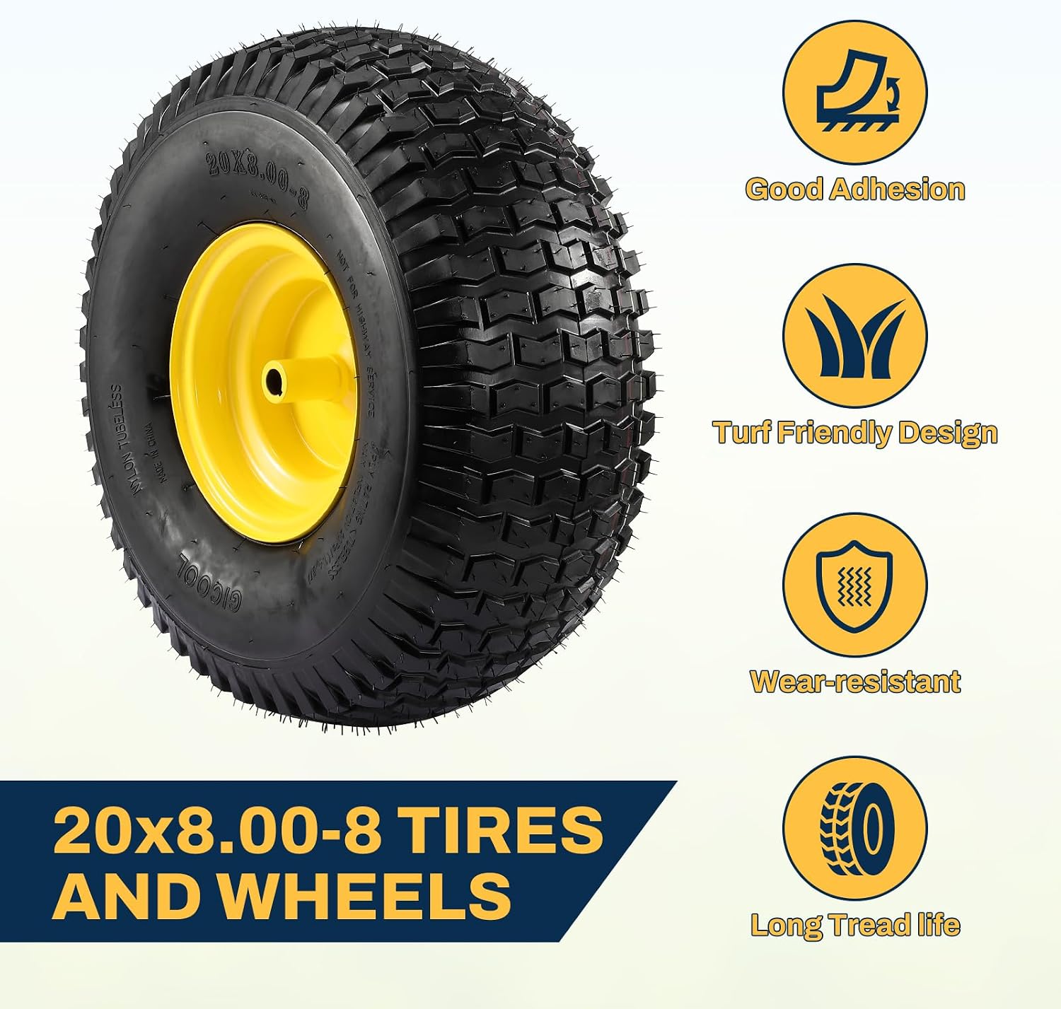 2PCS 20x8.00-8 Rear Tire and Wheel Assemblies, 3/4' Borehole, 3.5' Offset Hub and 3/16' Keyway, 4 Ply, 905lbs Capacity, Replacement for Riding Lawn Mowers