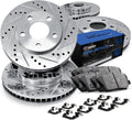 R1 Concepts Front and Rear Brake Kit Fits 2010-2015 Lexus RX350, RX450h; 2014-2019 Toyota Highlander; 2011-2020 Toyota Sienna| Semi Met Pads, Drilled Slotted Rotors| Hardware| 12.9' Front & 12.2' Rear