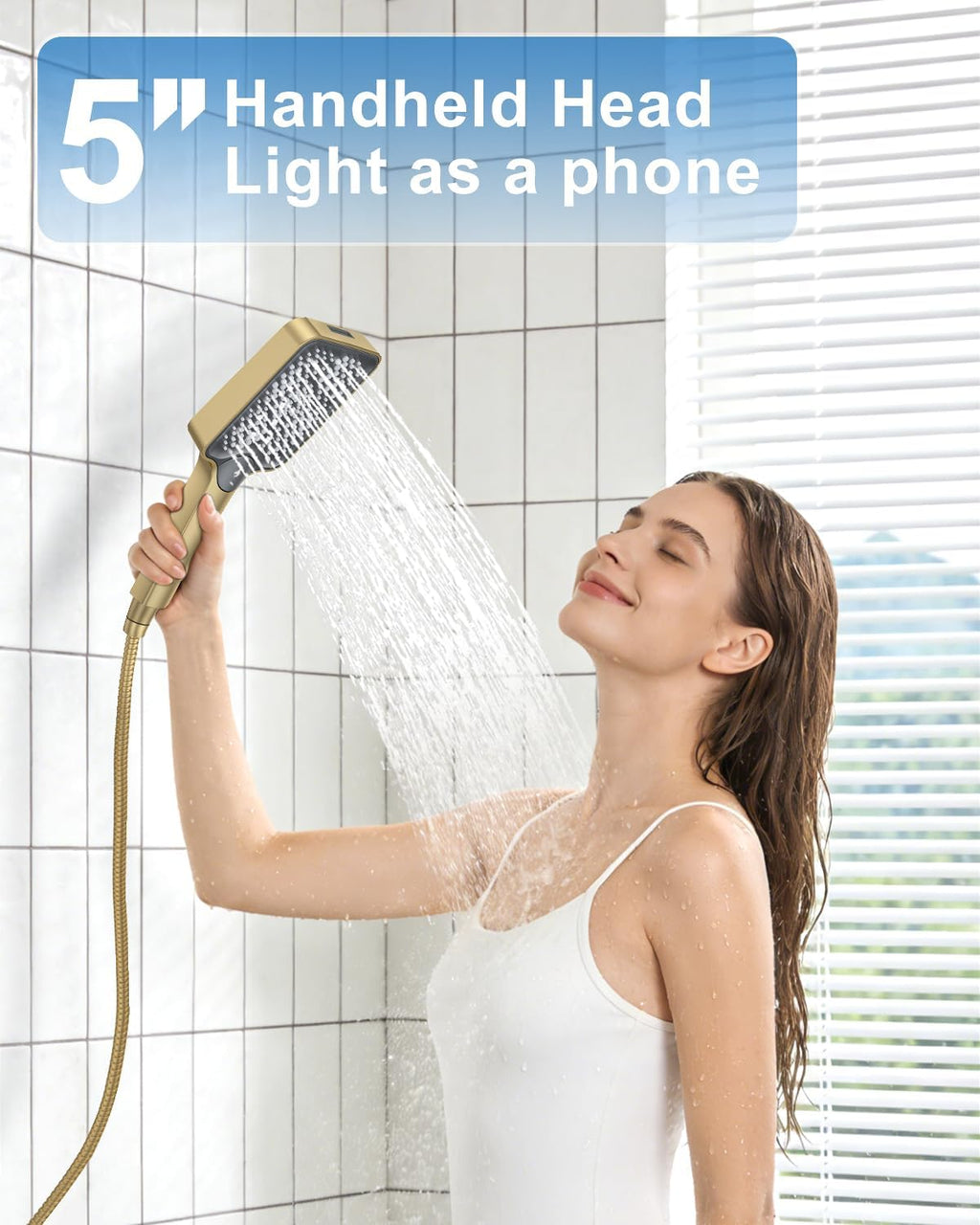 Shower System 13-Inch Rainfall Shower Head - 3 Setting Handheld Sprayer, Complete Bathroom Set with Faucet Mixer Trim Kit & Valve Brushed Gold