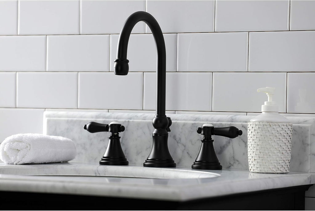 Kingston Brass KS2980BAL Heirloom Widespread Bathroom Faucet, Matte Black, 13.63 x 6.31 x 11.5