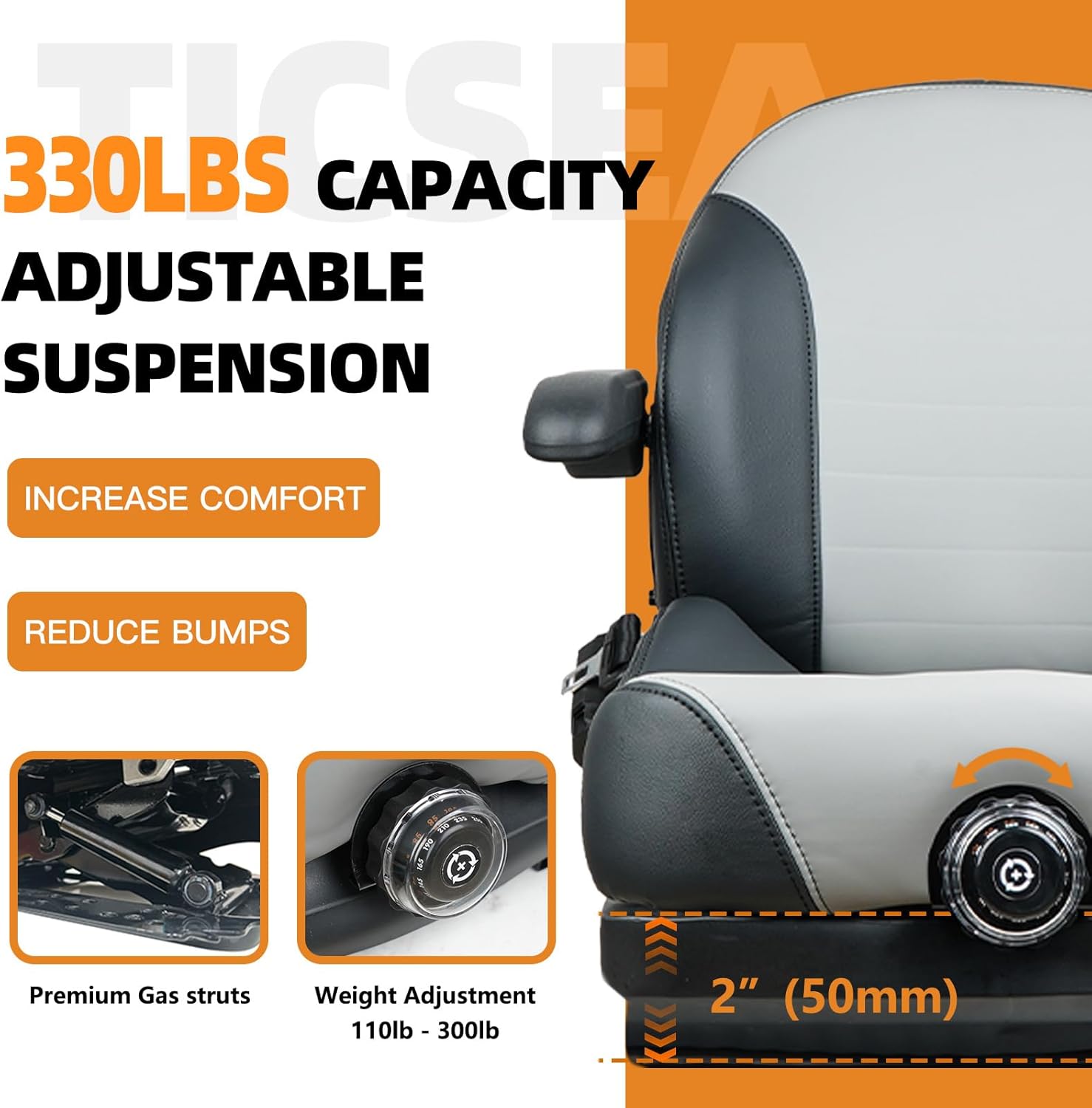 Universal Suspension Seat with Retractable Seatbelt Adjustable Armrests Weight Adjustment for Zero Turn Lawn Mowers & Tractors fits John Deere Scag Bad Boy Ferris Hustler Gravely