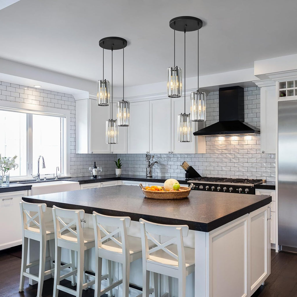 Black Pendant Lighting Modern Pendant Light, Mini Crystal Chandeliers,Adjustable Pendant Light Fixture for Kitchen Island Dinning Room Corridor Bedroom(Gold 3-Light)