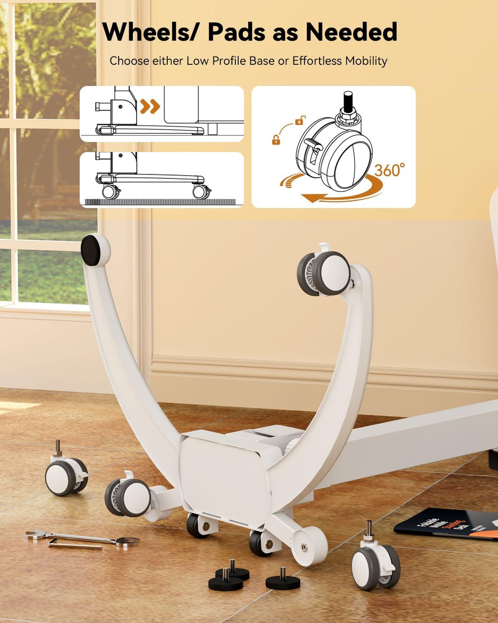 JOY worker Foldable Mobile Standing Desk, Upgraded Height Adjustable Rolling Desk, Max Height 47.6', 90° Tiltable Board & Base, Portable Workstation with Moveable Wheels, Holds Up to 22lbs, White