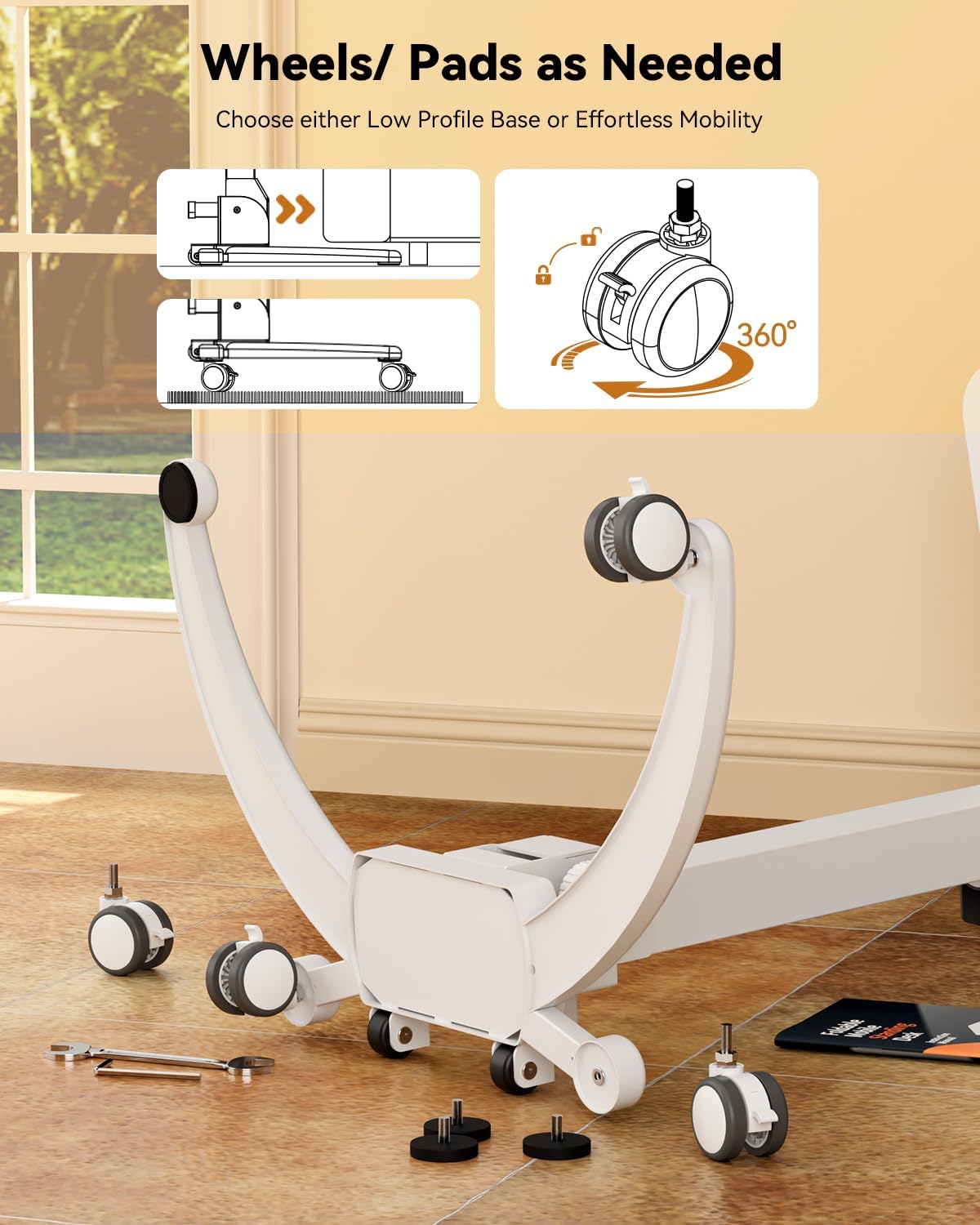 JOY worker Foldable Mobile Standing Desk, Upgraded Height Adjustable Rolling Desk, Max Height 47.6', 90° Tiltable Board & Base, Portable Workstation with Moveable Wheels, Holds Up to 22lbs, White