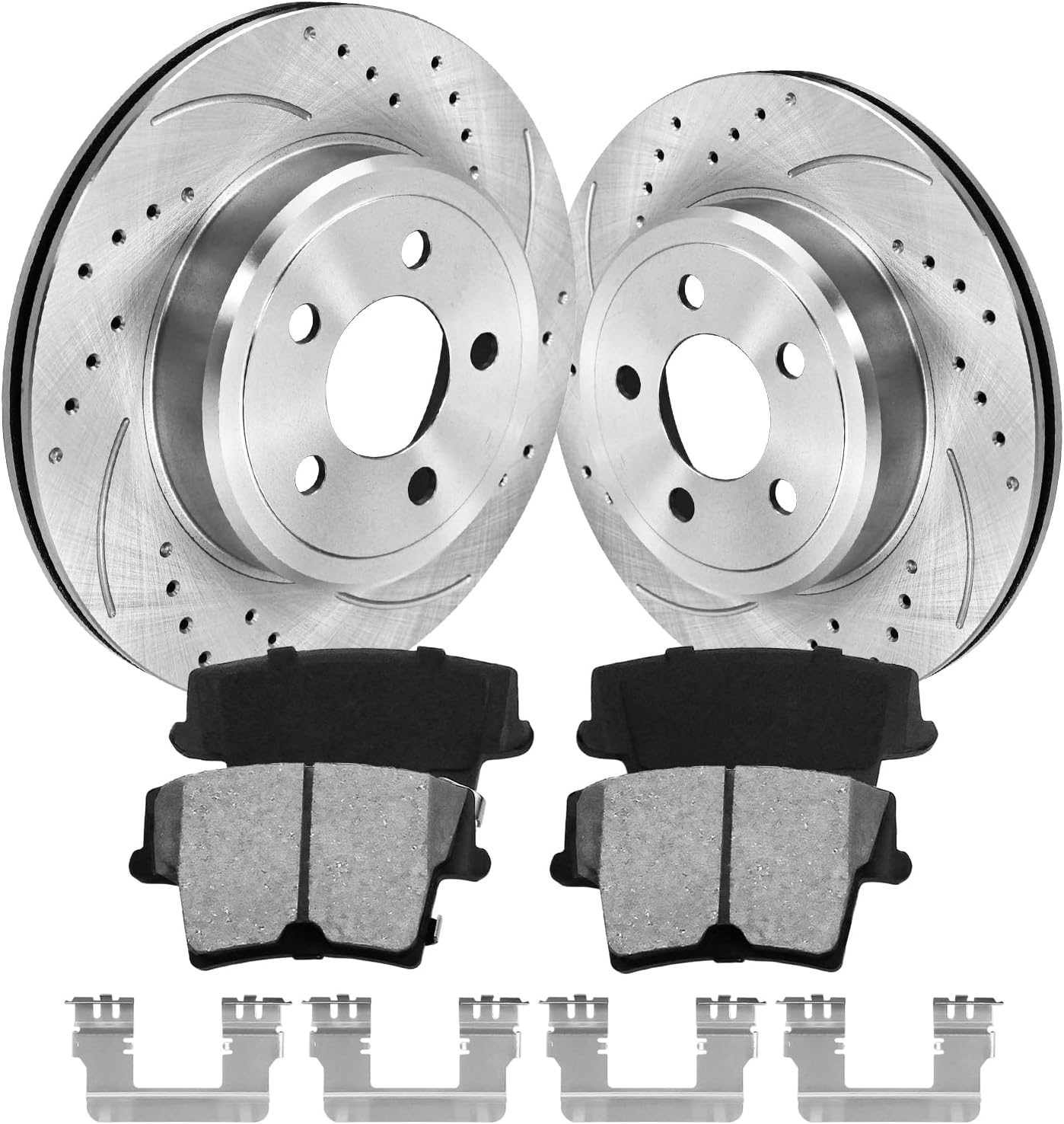 Rear Brake Pads And Rotors Kit Compatible With 2006-2022 Dodge Charger, AWD 345mm Front Rotor and 320mm(12.6in) Vented Rear Rotor, Automotive Replacement Brake Kits Drilled And Slotted Rotors