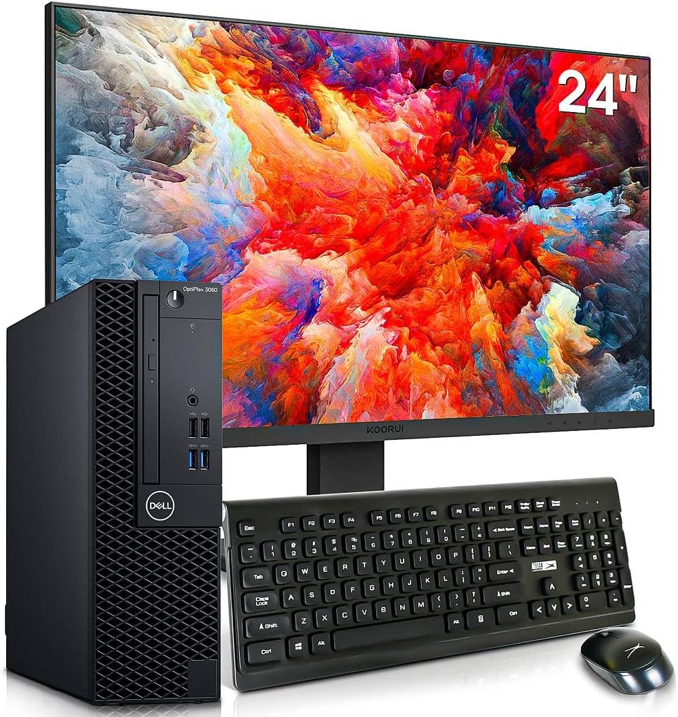 Dell OptiPlex 3060 Desktop Computers Windows 11 with New Koorui 24 inch Monitor,Hexa Core i7-8700 Up to 4.6Ghz,32GB DDR4 512GB M.2 NVMe SSD,1TB HDD,AX210 Built-in WIFI 6e,Dual Monitor Support(Renewed)