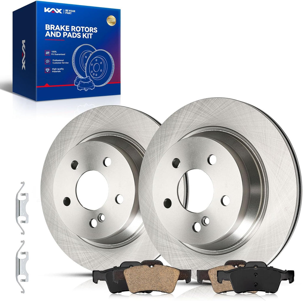 KAX Rear Brake Pads and Rotors for Mercedes-Benz E350 2006-2016, E320 2003-2005, CLS550 2007-2011, E400 2013-2016, Vented Brake Rotor Ceramic Brake Pads Replacement (#34247+D986, 11.81inch, 300MM)