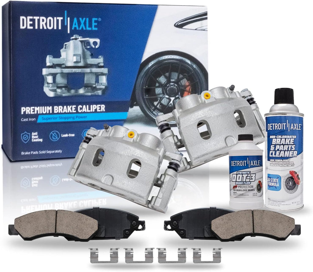 Detroit Axle - Front Brake Kit for 2005-2007 Chevrolet Silverado 1500 GMC Sierra 1500 Suburban Yukon XL Avalanche Tahoe Cadillac Escalade Disc Brake Calipers w/Brackets Ceramic Brakes Pads