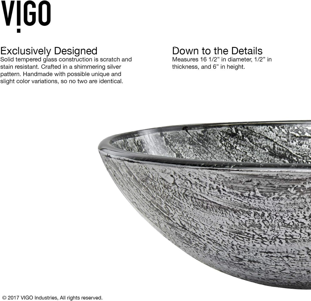 Vigo Vessel Sink Slate Grey - 17' Artistic Round Bowl Sink for Bathrooms, Tempered Glass Above Counter Bathroom Sink with NonStickShield, QuickDrain & TempGuard, Modern Luxury Design