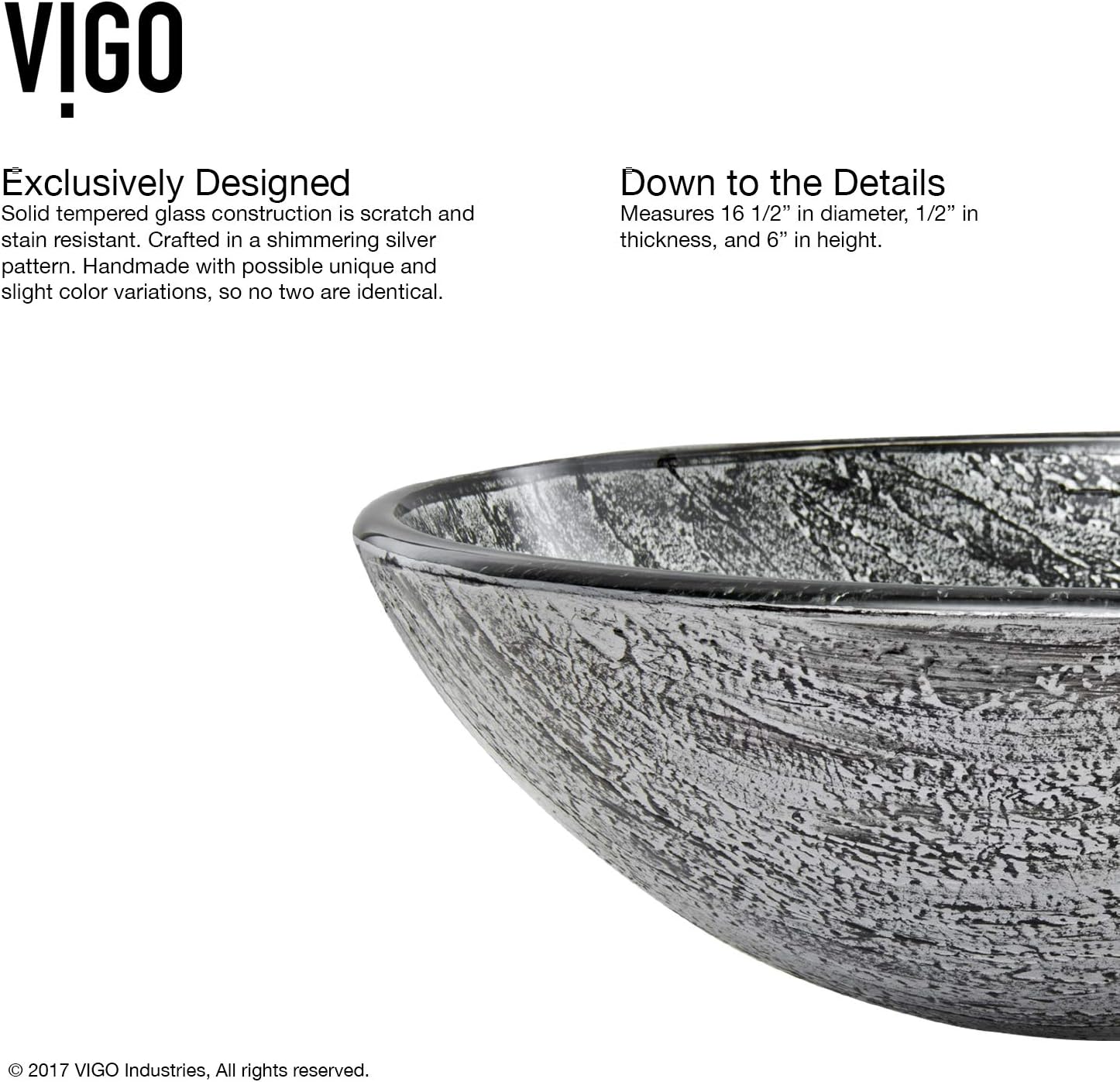 Vigo Vessel Sink Slate Grey - 17' Artistic Round Bowl Sink for Bathrooms, Tempered Glass Above Counter Bathroom Sink with NonStickShield, QuickDrain & TempGuard, Modern Luxury Design