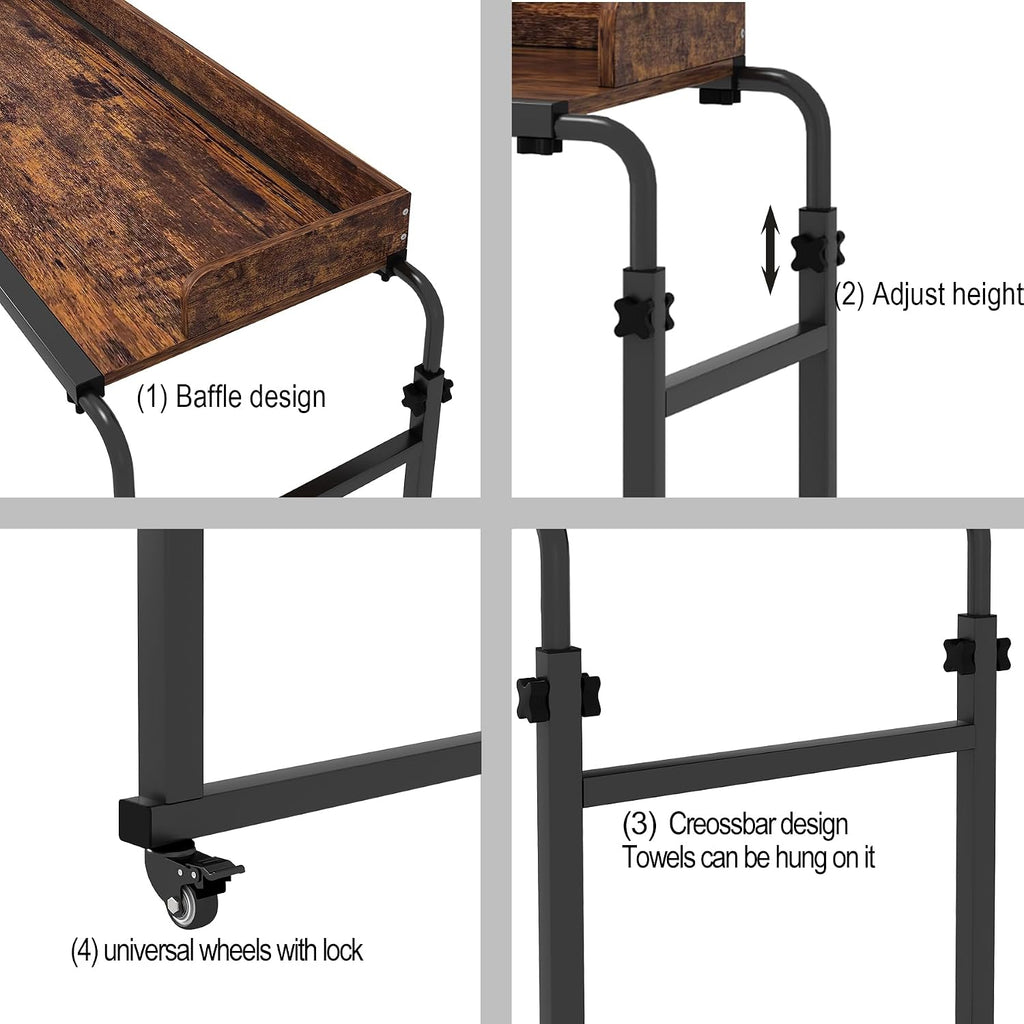 LINGMI Kids and Adult Desk, Overbed Table with Wheels, Bed Desk Recliner Table Adjustable Height Laptop Table, Queen King Size Over The Bed Table with Metal Leg(Rustic Brown)