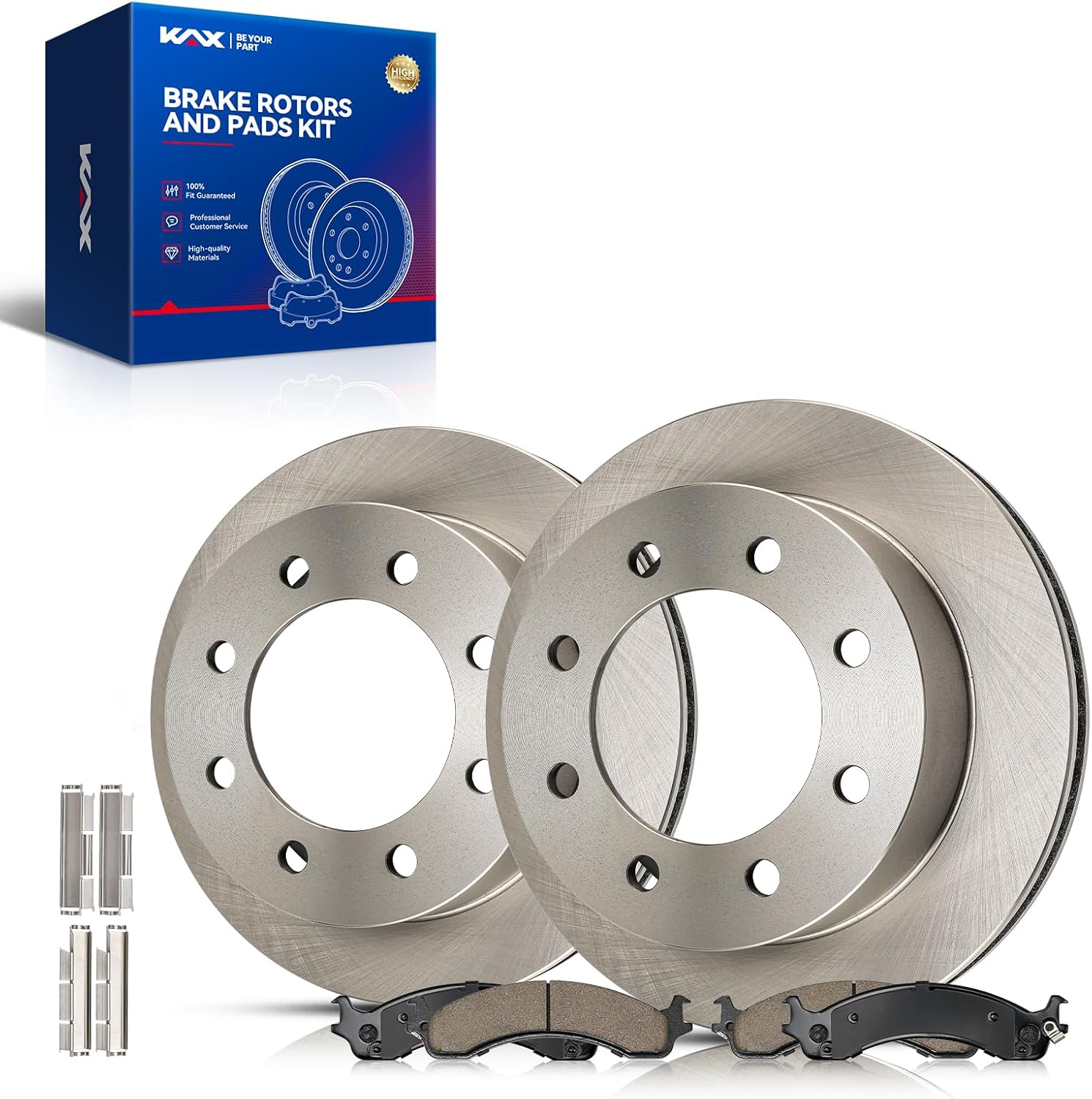 KAX Front Brake Pads and Rotors for Dodge Ram 2500 2000-2002, Ram 3500 2000-2002, Smooth Vented Disc Brake Rotor Ceramic Brake Pad Replacement (#5393+D859, 12.86inch, 326.7MM)