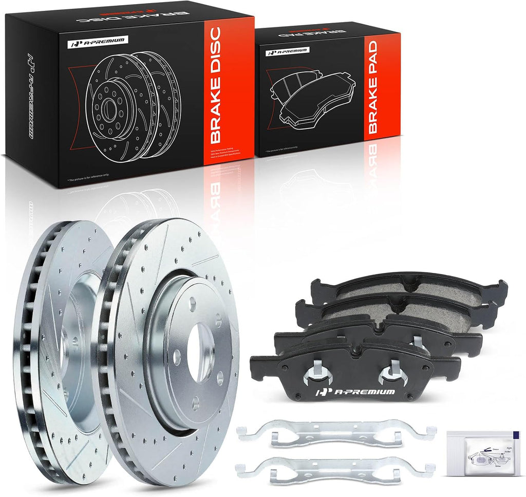 A-Premium 12.99 inch (330 mm) Front Drilled and Slotted Disc Brake Rotors + Ceramic Pads Kit Compatible with Select Dodge and Jeep Models - Durango 2011-2020, Grand Cherokee 2011-2018, 6-PC Set