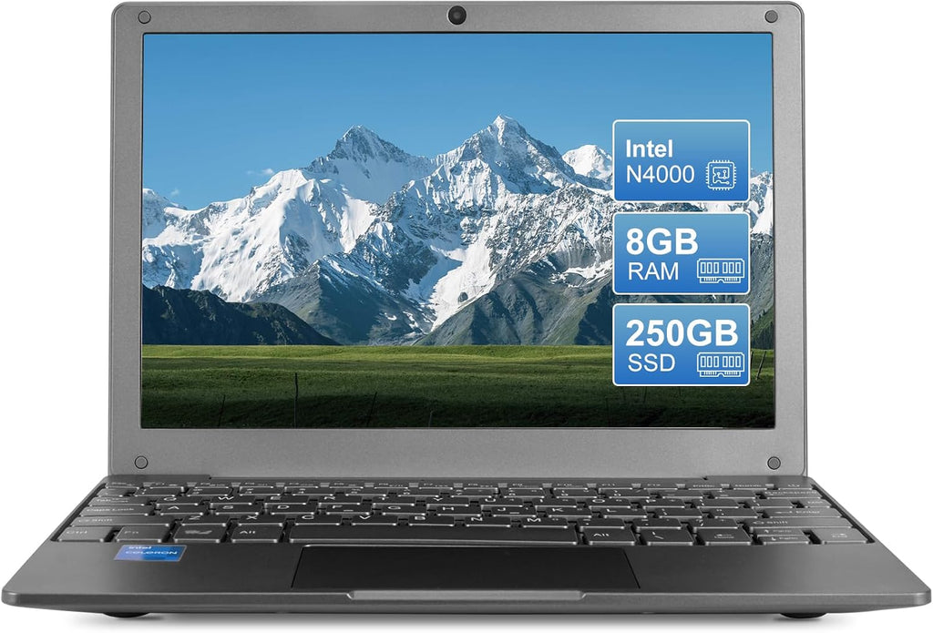 Portable Mini Education Laptop Computer with Celeron N4000 CPU 8GB RAM 256GB SSD HD IPS Screen, Laptop Computer for Learning, Office Work (Gray)