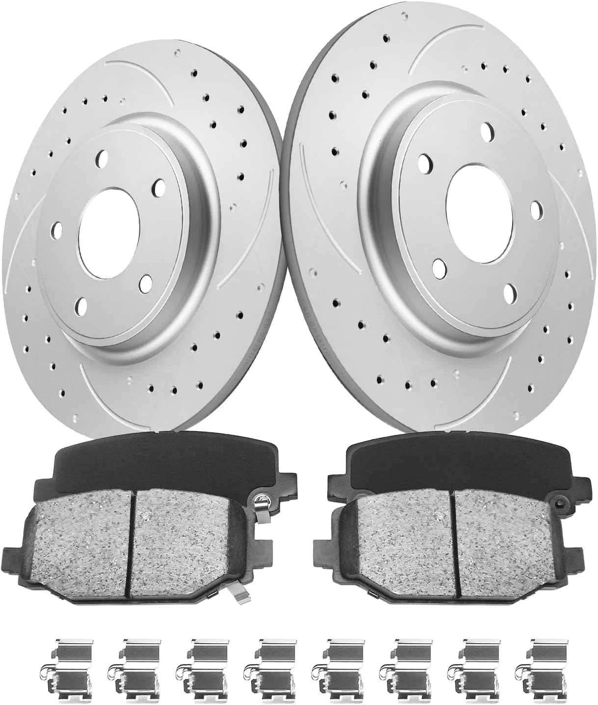 Rear Brake Pads And Rotors Kit Compatible With 2012-2020 Dodge Grand Caravan, Journey, Automotive Replacement Brake Kits 53069 D1596-8811 Geomet Drilled And Slotted Rotors 328mm(12.9in)