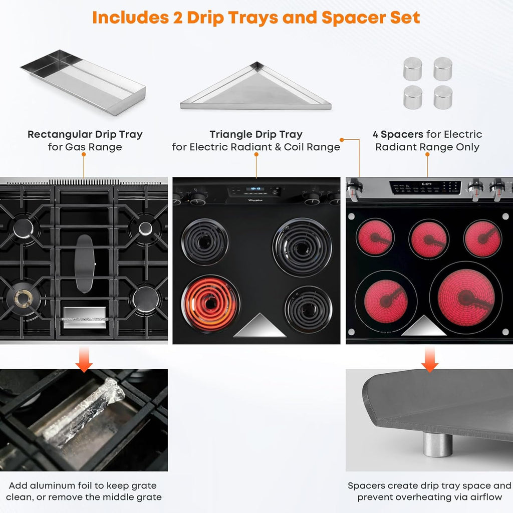 Stanbroil Flat Top Griddle for Standard 30' Ranges with Gas/Radiant Glass Ceramic/Electric Coil Cooktops, Includes 2 Drip Trays and 4 Spacers