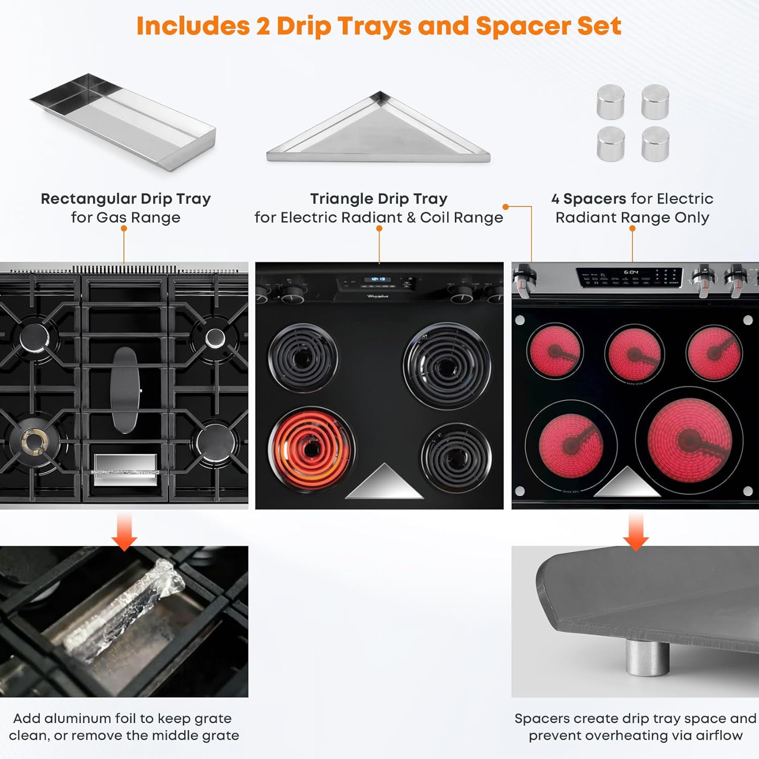 Stanbroil Flat Top Griddle for Standard 30' Ranges with Gas/Radiant Glass Ceramic/Electric Coil Cooktops, Includes 2 Drip Trays and 4 Spacers