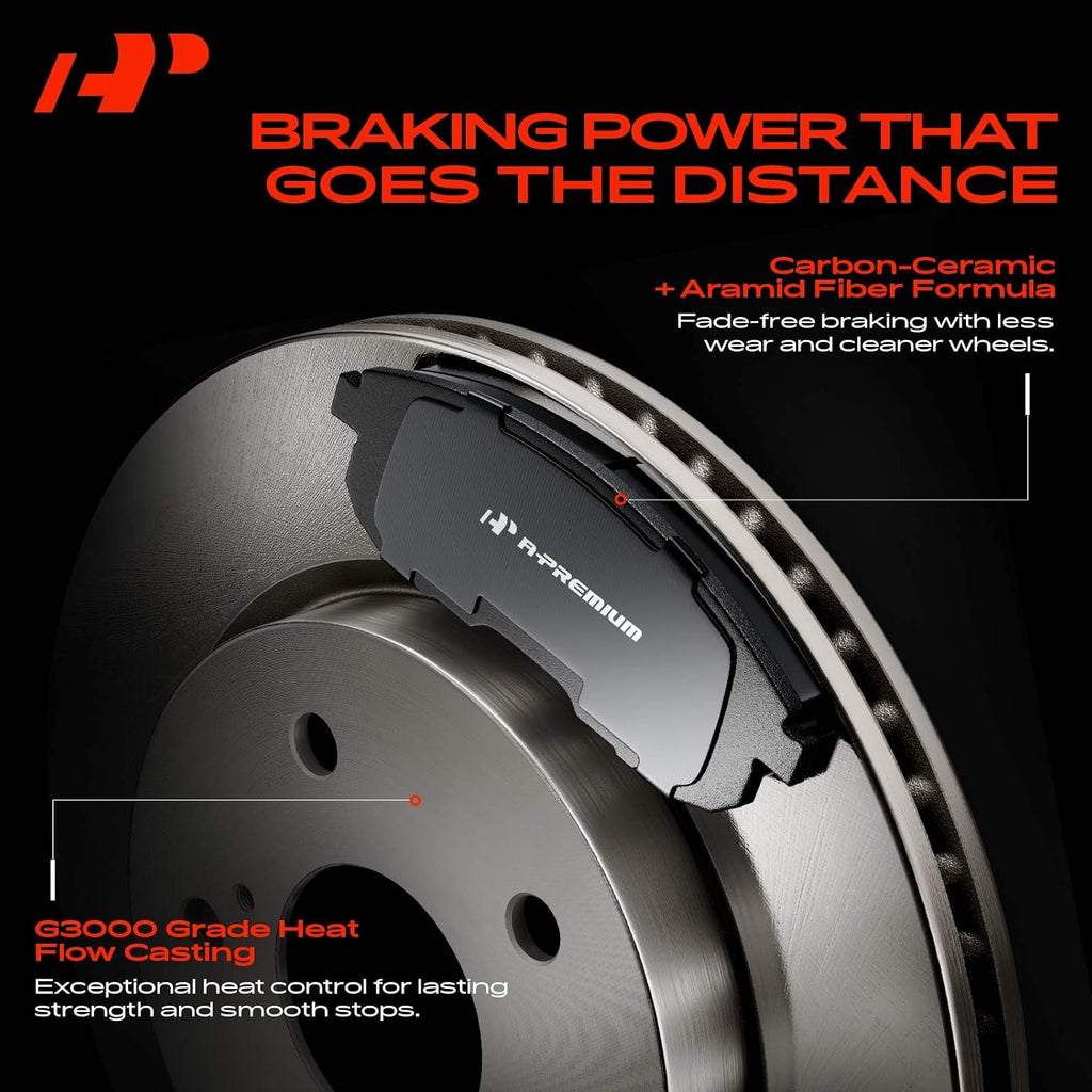 A-Premium 10.83 inch (275mm) Front Vented Disc Brake Rotors + Ceramic Pads Kit Compatible with Select Toyota Model - RAV4 2001 2002 2003 2004 2005, 2.0L 2.4L, 6-PC Set