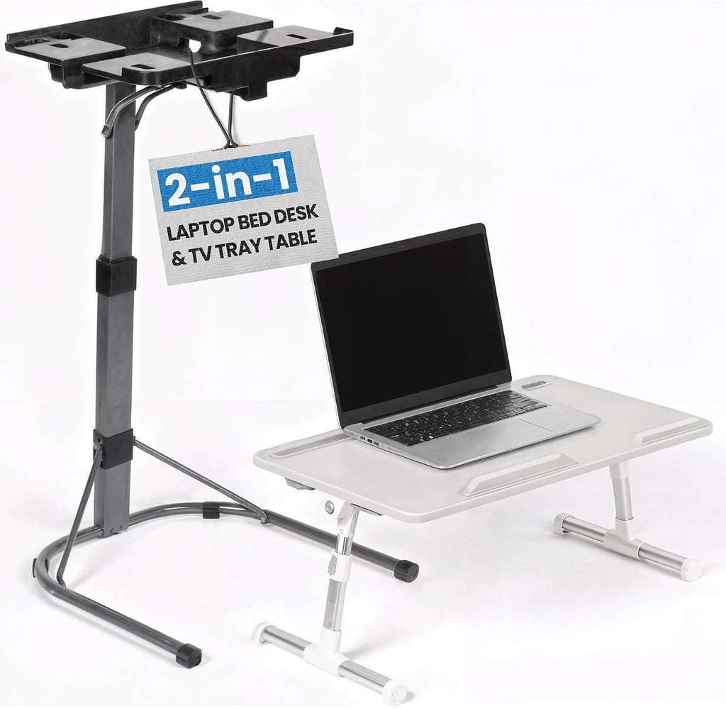 GoShark Lite 2-in-1 Laptop Bed Desk & TV Tray Table for Couch - Portable Foldable Stand with Adjustable Height & Angle for Work, Dining, Study - Detachable with Secondary Surface & Device Slots
