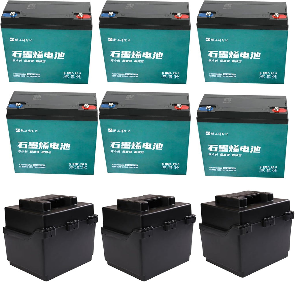 6pcs 6-DMF-20 Replace 6-DZM-20 6-DZF-20 12V 20AH Rechargeable Sealed Lead-Acid Battery & Batteries Storage Box for Electric Scooter ATV UTV 4 Wheeler Quad Golf Cart Wheelchair Dirt Bike Lawn Mower