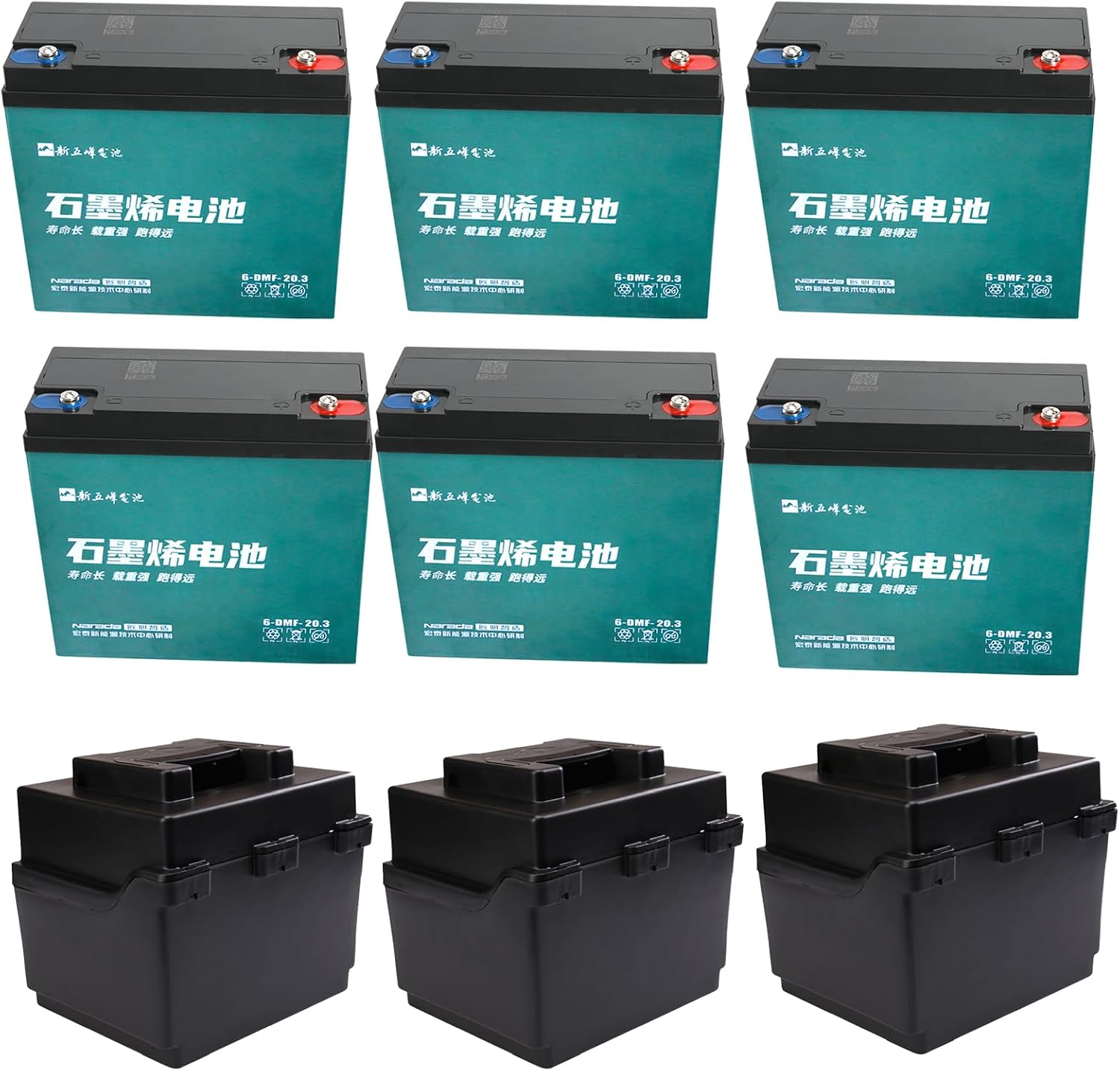 6pcs 6-DMF-20 Replace 6-DZM-20 6-DZF-20 12V 20AH Rechargeable Sealed Lead-Acid Battery & Batteries Storage Box for Electric Scooter ATV UTV 4 Wheeler Quad Golf Cart Wheelchair Dirt Bike Lawn Mower