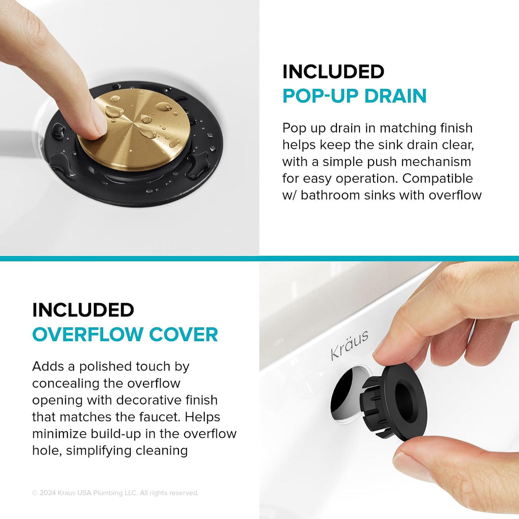 KRAUS Indy Centerset Bathroom Faucet in Spot-Free Brushed Brass/Matte Black with 2 Handles, Pop Up Drain and Supply Lines, FUS-14102SFBBMB