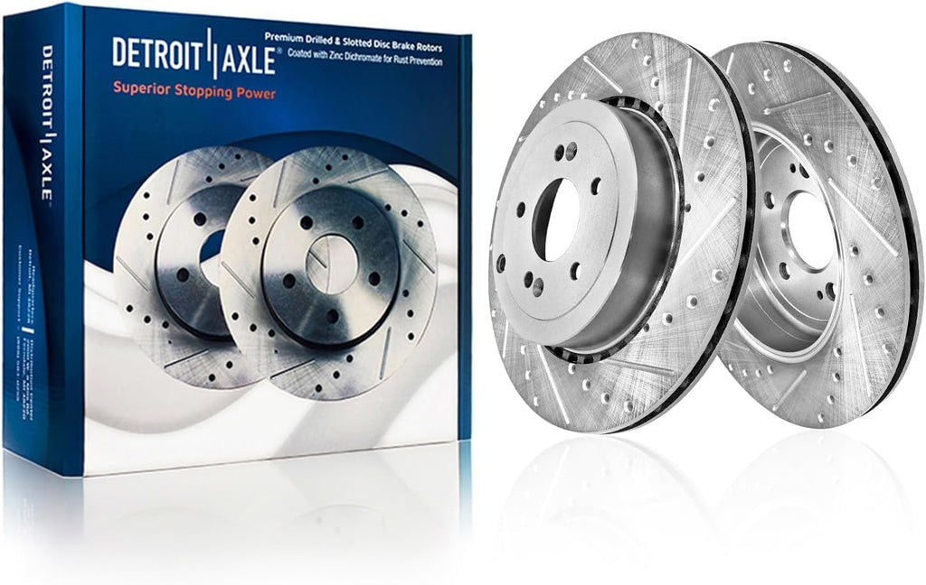 Detroit Axle - 8pc Brake Kit for 2018-2022 Kia Stinger Genesis G70, 13.78' inch Front and 13.39' inch Rear Drilled and Slotted Disc Brake Rotors Ceramic Brakes Pads 2019 2020 2021 Replacement