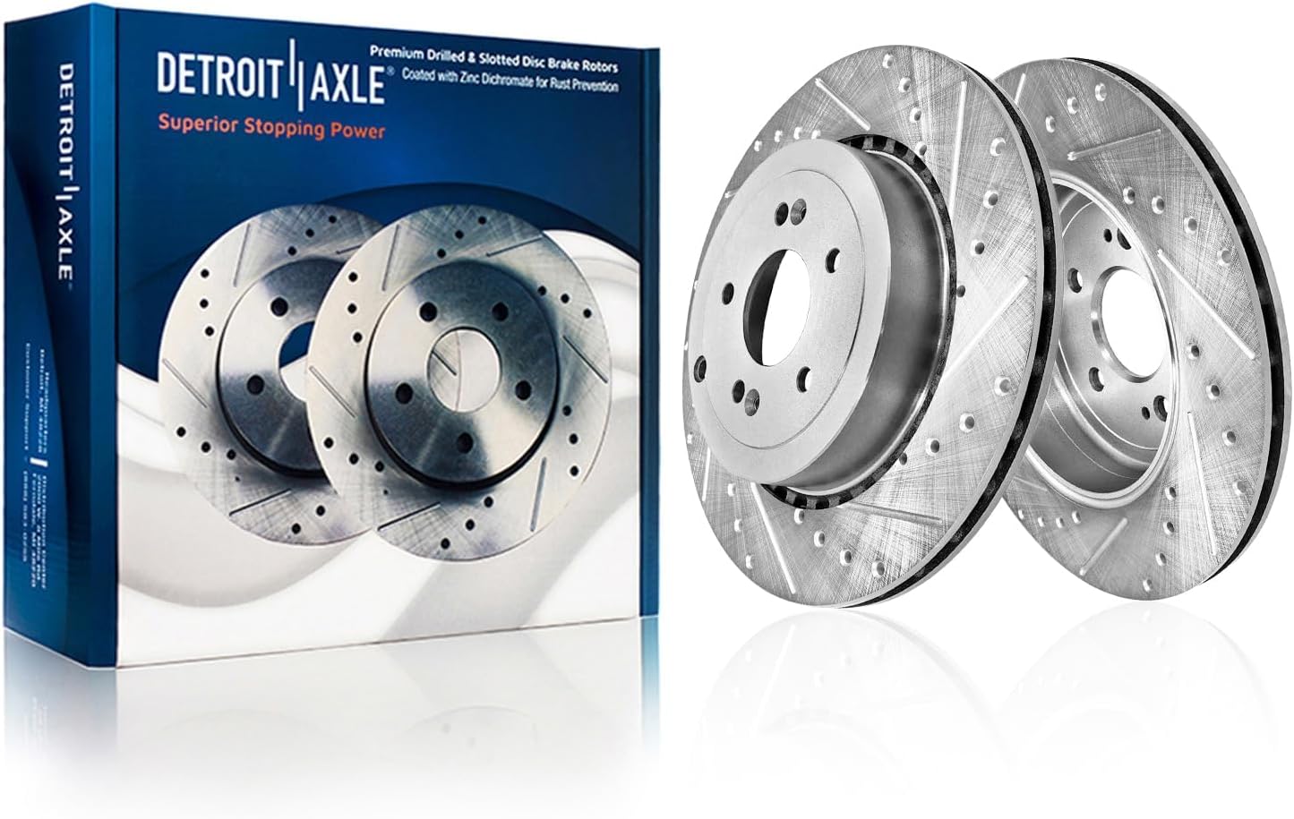 Detroit Axle - 8pc Brake Kit for 2018-2022 Kia Stinger Genesis G70, 13.78' inch Front and 13.39' inch Rear Drilled and Slotted Disc Brake Rotors Ceramic Brakes Pads 2019 2020 2021 Replacement