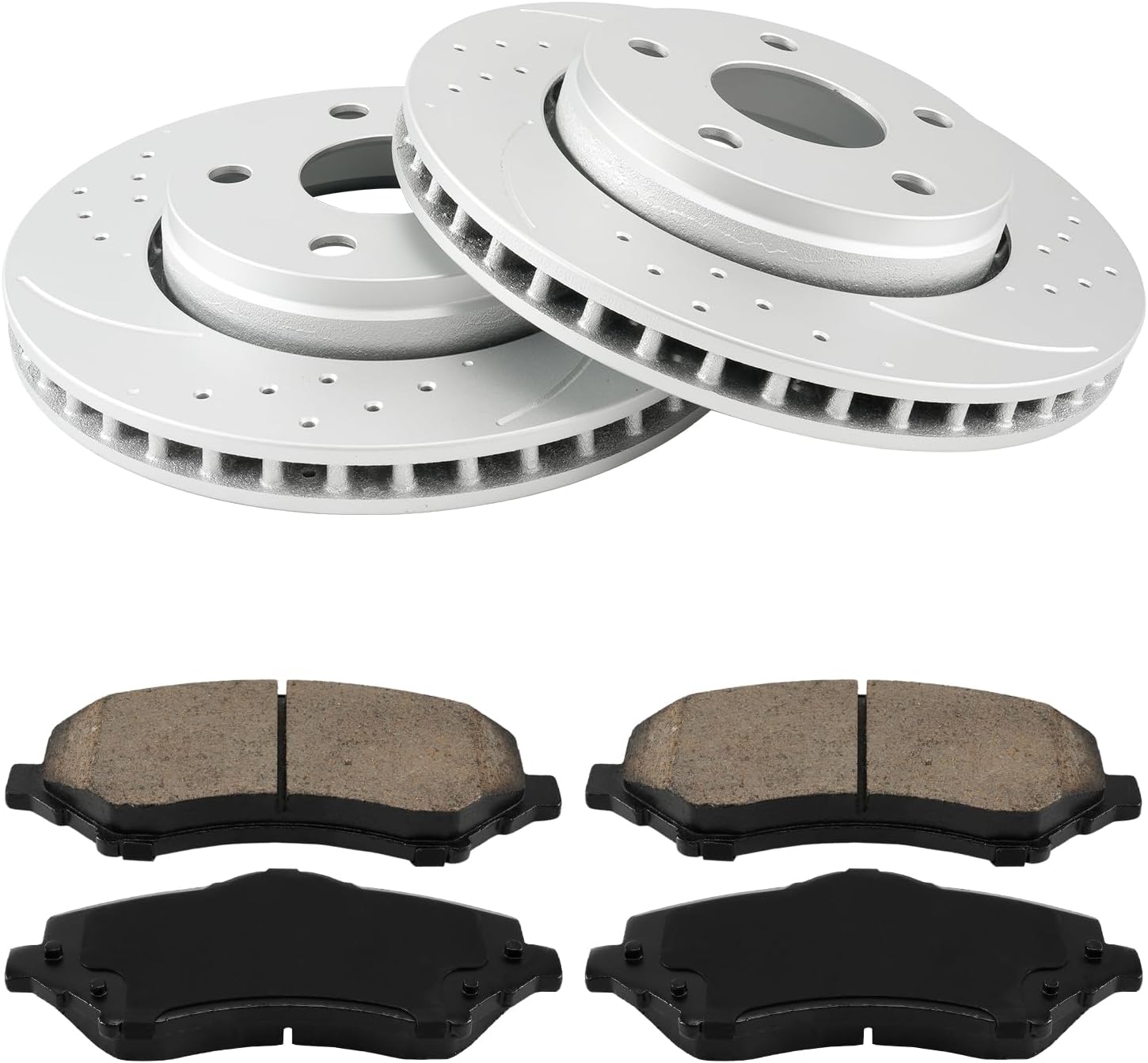 KAX Front Brake Kit Fits for Jeep Wrangler 2007 2008 2009 2010 2011 2012 2013 2014 2015 2016 2017, Wrangler JK 2018, Drilled & Slotted Brake Rotors Ceramic Brake Pads Replacement Kit