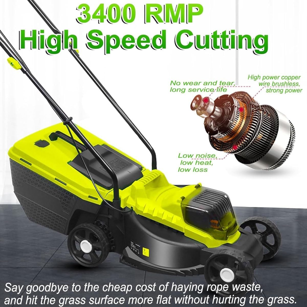 Electric Lawn Mower,1200W Cordless Roller Mulching Lawnmower with 2x4000mAh Batteries, 45L Grass Collection Box,32cm Cutting Width, 3 Adjustable Cutting Heights(30/50/70mm),for Garden Lawn
