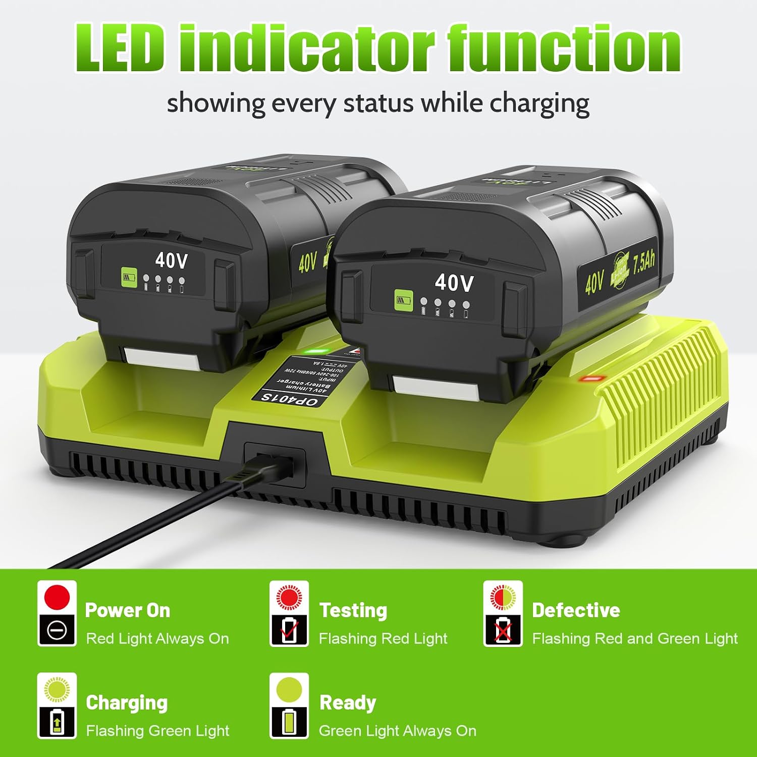 7.5Ah Replacement for Ryobi 40V Battery and Dual Charger Combo Compatible with Ryobi 40V Lithium Battery OP4040 OP4026 OP40601 OP4050A OP4030 OP4050 OP40201 OP40401 (2Battery+1Charger)