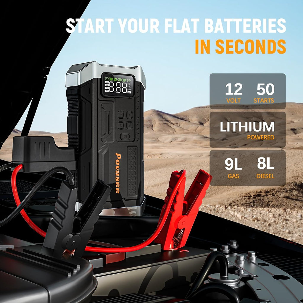 5000A Jump Starter with Air Compressor, Battery Jumper Starter car Battery Jump Starter povasee Portable Jump Starter (Up 9L Gas/8L Diesel Engine