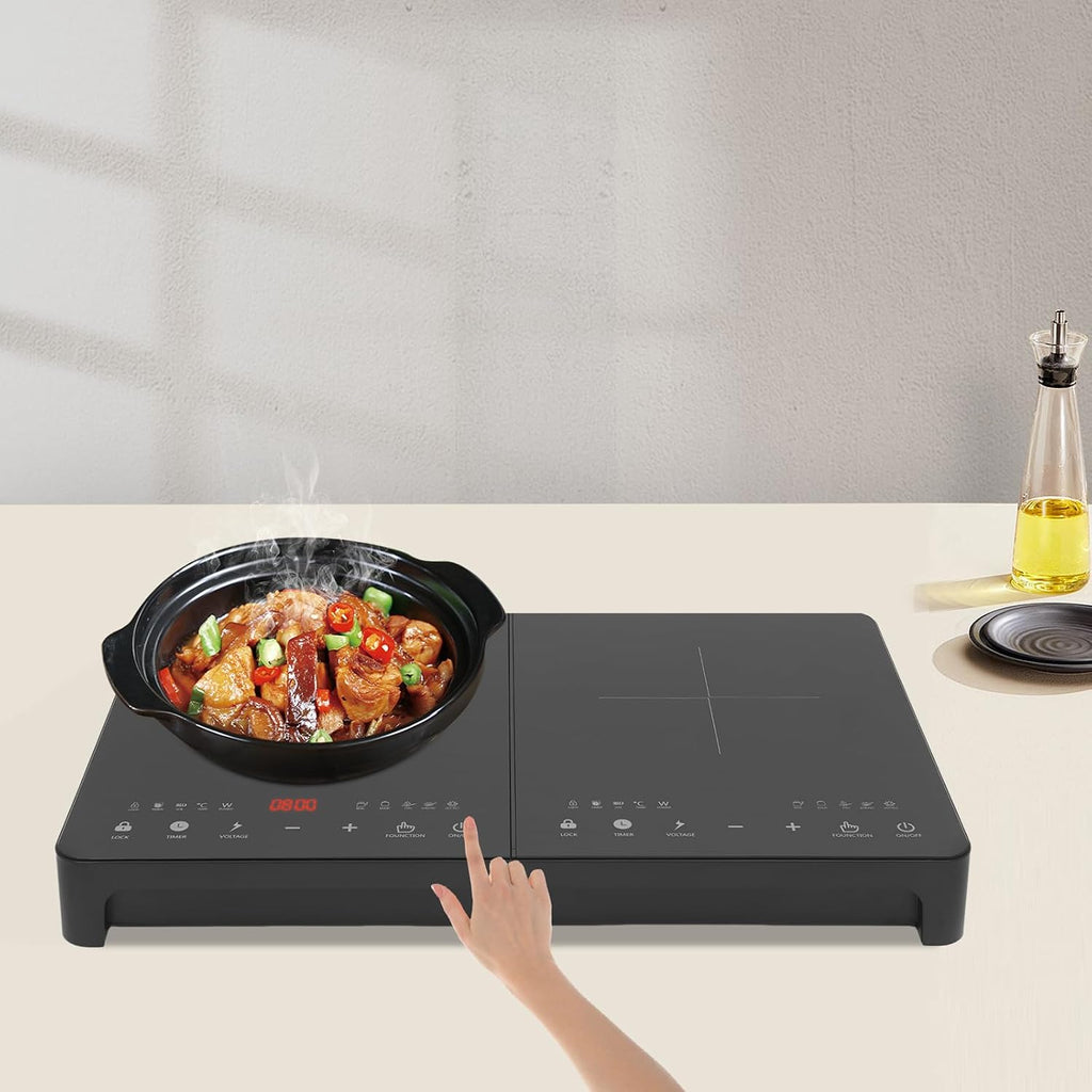 Double Induction Cooktop, 110V Electric Induction Cooktop with 2pcs 2000W Burners, LED Sensor Touch Energy-Saving Stove Top with Child Safety Lock & Timer