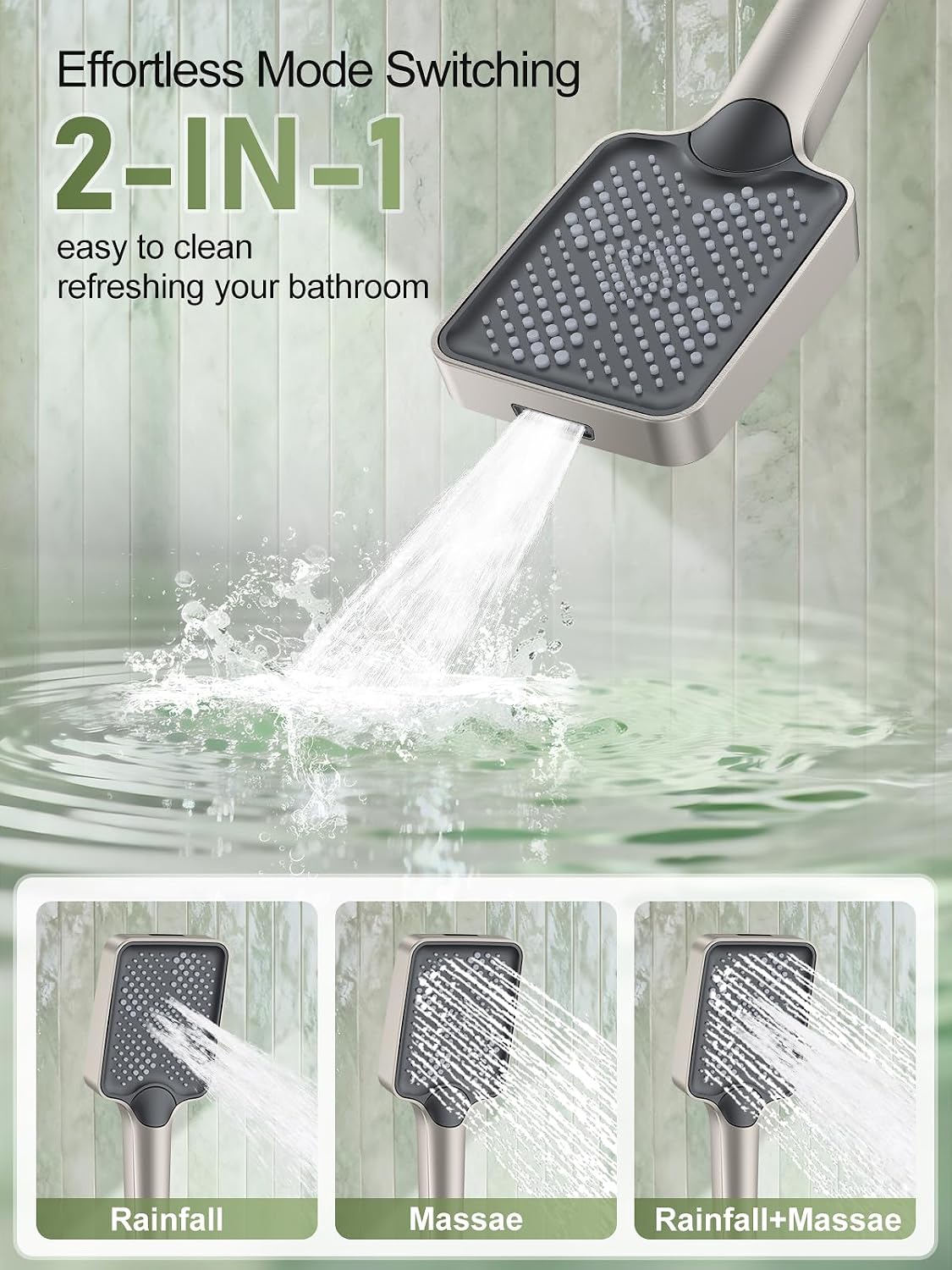 Woindo Shower Faucet Set, 10' Ceiling Mount Rainfall Shower System with 2 Rain Shower Head and Multi-function Handheld Head Push Button Diverter Shower Faucet Trim Kit