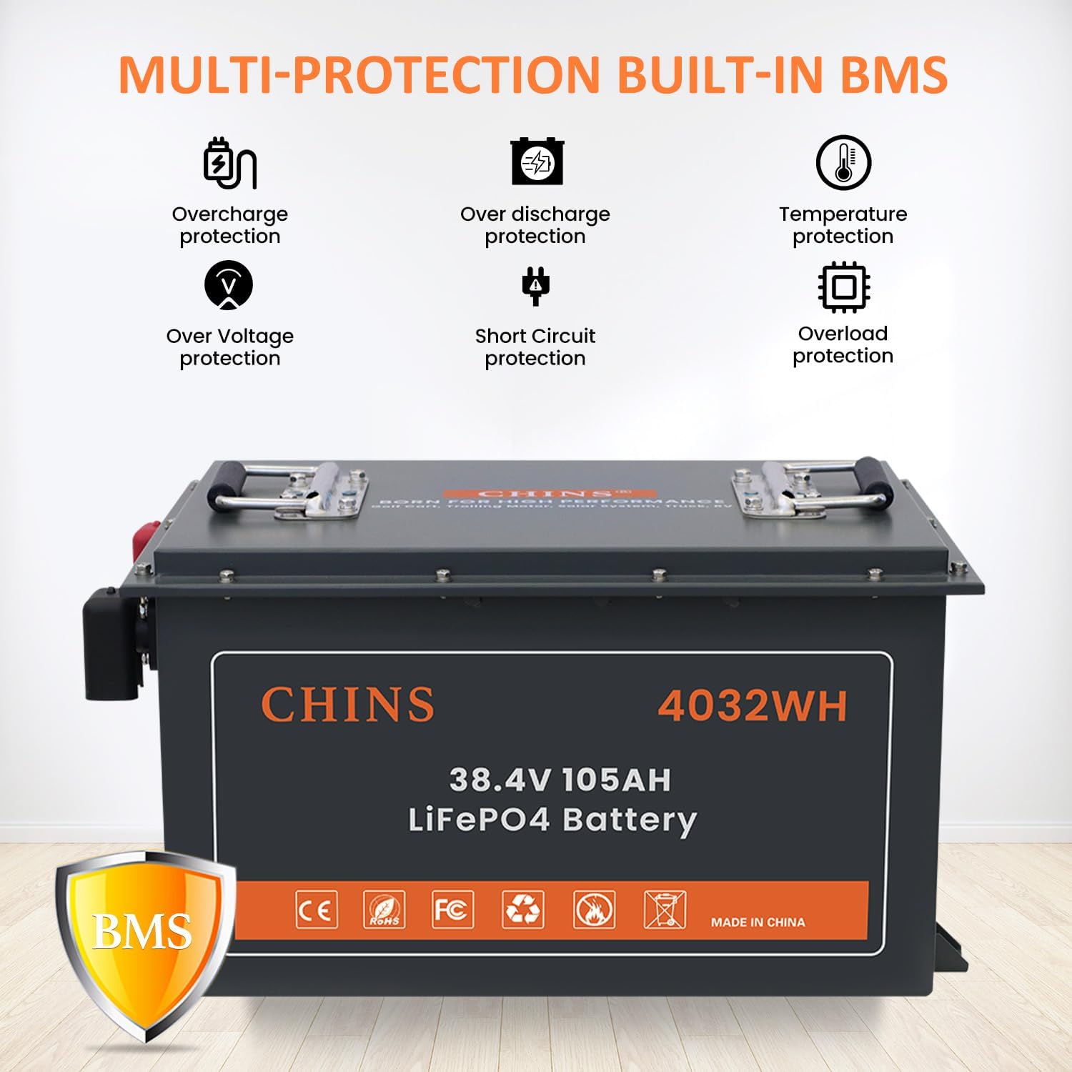 36 Volt Lithium Battery for Golf Cart, 200A BMS - 1000A Peak Current, with Touch Monitor & Mobile APP, 4000+ Cycles 36V 105AH Lithium Battery with 36V 25A Charger