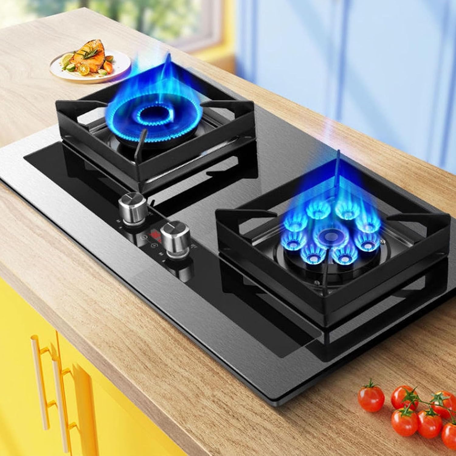 NIKKHO Gas Stove,NG/LPG Convertible,Stainless Steel 2 Burners Gas Stoves Cooktop with Thermocouple Protection Gas Cooktop,Suitable for Apartments,Indoor,5.2KW/17742.4BTU (Color : LPG)