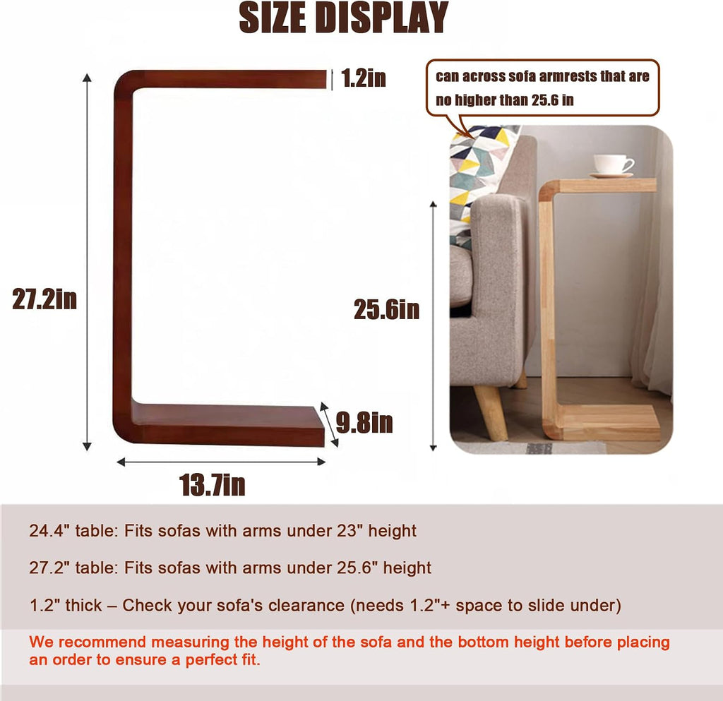 Solid Wood End Table for Couch, C Shaped Mini Sofa Side Table for Small Narrow Spaces, Wooden Nightstand for Living Room Bedroom Laptop Work Desk, Bedside Table for Office Balcony (2, black large)