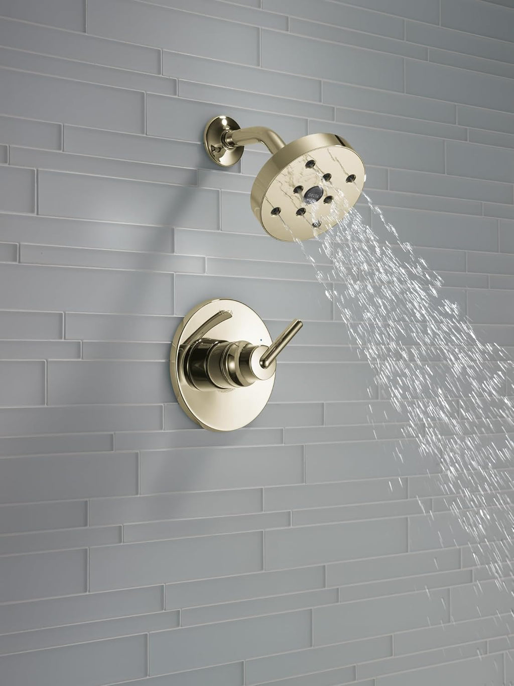 Delta Trinsic 14 Series Single-Function H2Okinetic Shower Faucet Set, Polished Nickel Shower Head and Handle Valve Trim Kit, Polished Nickel T14259-PN (Valve Not Included)