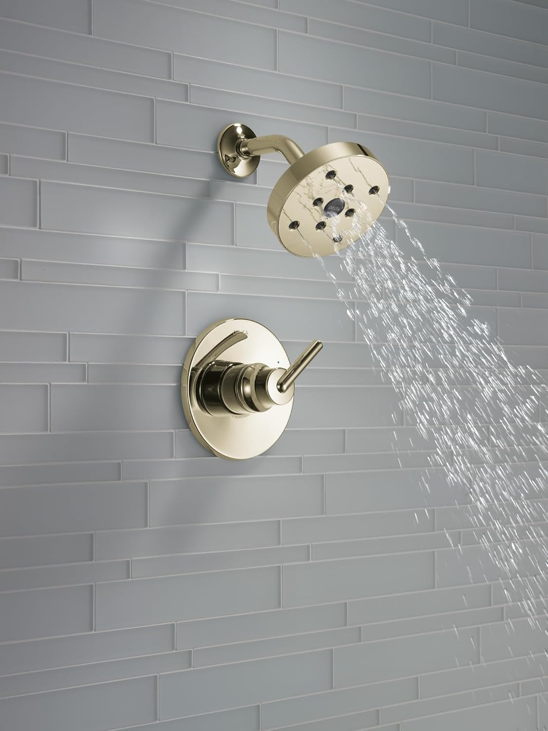 Delta Trinsic 14 Series Single-Function H2Okinetic Shower Faucet Set, Polished Nickel Shower Head and Handle Valve Trim Kit, Polished Nickel T14259-PN (Valve Not Included)